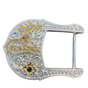 Fivela CrinaChik 2025-03 Prata Ouro Com Strass Detalhe Verde