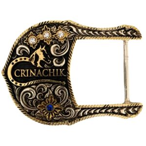 Fivela CrinaChik 2025-04 Preto Ralo Ouro Com Strass Detalhe Azul