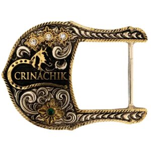 Fivela CrinaChik 2025-06 Preto Ralo Ouro com Strass Detalhe Verde