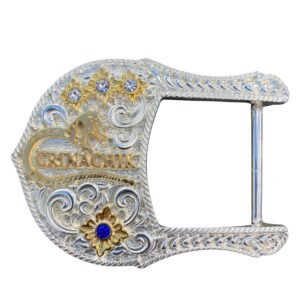 Fivela CrinaChik 2025-01 Prata Ouro Com Strass Detalhe Azul